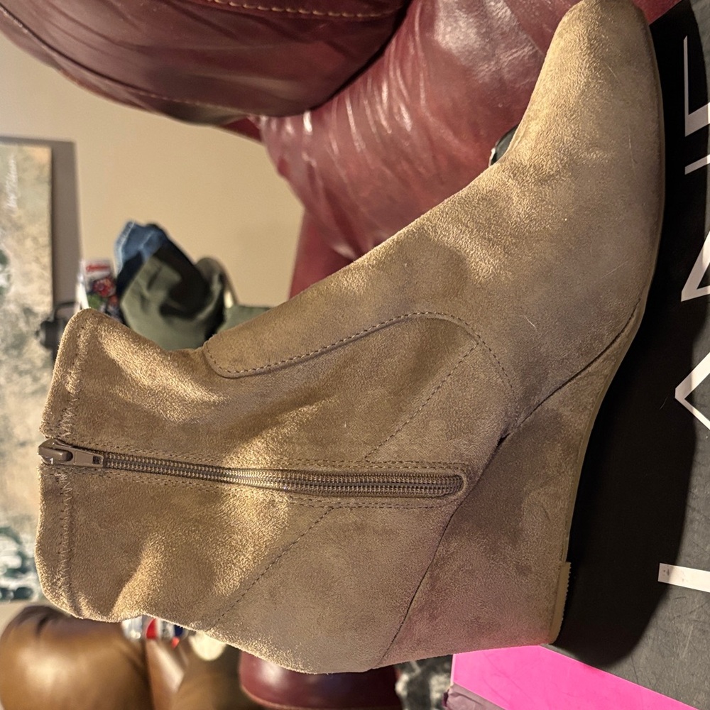 Nib tried on but never worn lane Bryant beige wedge booties women’s size 12